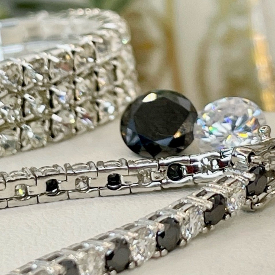 Clearancesapphire Tennis Bracelet Silver 925 Black White Sapphires. 7ct